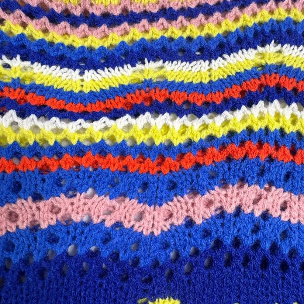 NWT Crochet Open Knit Colorful Striped Sweater Boho Beginning Boutique S/M